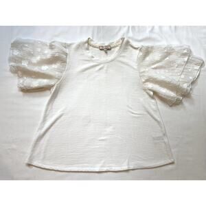 Anthropologie Eri + Ali Ivory Ruffle Tiered Sleeve Shirt Cream Top Women Medium